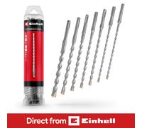 Einhell SDS Plus Hammer Drill Bit Set, 7pc 210 mm – 40Cr Tool Steel, 4-Edged Carbide, Centring Tip