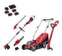 Einhell GE-CM 18v Cordless Rotary Lawnmower, Grass Trimmer and Multi Tool Kit 4 x 4ah Li-ion Battery Charger
