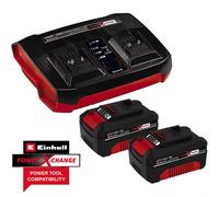 Einhell Power X-Change 18V, 4.0Ah Lithium-Ion Battery Twin Charger Starter Kit 2 x 4.0Ah Batteries and Twincharger Set Universally Compatible With All