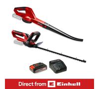 Einhell 2 Piece 18v Cordless Hedge Trimmer and Leaf Blower Garden Power Tool Kit 1 x 2ah Li-ion Battery Charger