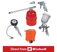Einhell Metal Air Tool Kit Tyre Inflator Spiral Air Hose 5 Piece Accessory Set