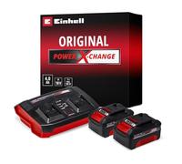 Einhell Power X-Change 18V, 4.0Ah Lithium-Ion Battery Twin Charger Starter Kit 2 x 4.0Ah Batteries and Twincharger Set Universally Compatible With All