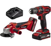 Einhell Power X-Change 18V Cordless Impact Drill And Cordless Angle Grinder With 2 x Batteries And Charger - Classic Power Tool Set - Battery Powered Twin Pack Combi Drill And Angle Grinder