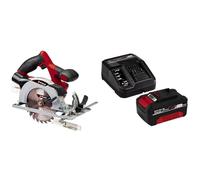 Einhell Power X-Change Cordless Circular Saw With Battery And Charger, 18V Rotary Wood Saw, Tool-Free Adjustment, LED, Dust Extraction - TE-CS 18/150 Li Electric Saw plus 4 Ah Starter Kit, Red, 150 mm