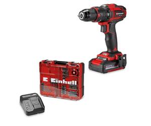 Einhell PXC 40Nm Cordless Impact Drill with Battery and Charger - 18V, 3-in-1 Combi Drill, Hammer and Screwdriver Function - TE-CD 18/40 Li-i Electirc Drill Set with 69 Pc Accessory Kit