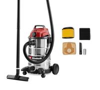 Einhell Wet and Dry Vacuum Cleaner 900W, 190mbar, Automatic Power Socket, 30L Stainless Steel Collection Container, Wheels and Rollers, incl. Nozzles, Filters and Dirt Collection Bag TC-VC 3055 SA