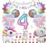 Einhor Birthday Decoration 4 Years, Party Decoration 4D Balloons Standing, Birthday Decoration Girls Foil Balloon Colourful Banner and Cake Decoration for Gifts Girls (Set Unicorn Decoration