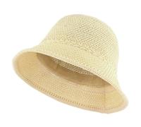 EINSKEY Women's Crochet Bucket Hat, Faux Straw Weaving Sun Hat Packable Mesh Woven Soft Lightweight Beach Hat for Spring Summer Fall Beige