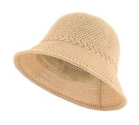 EINSKEY Women's Crochet Bucket Hat, Faux Straw Weaving Sun Hat Packable Mesh Woven Soft Lightweight Beach Hat for Spring Summer Fall Khaki