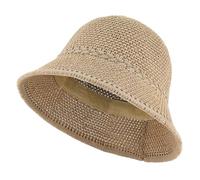 EINSKEY Women's Crochet Bucket Hat, Faux Straw Weaving Sun Hat Packable Mesh Woven Soft Lightweight Beach Hat for Spring Summer Fall Camel