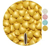 EinsSein 0,5kg Sugared Chocolate Hearts Dragees med Gold Pearl Heart Chocolates Sweets dragées Dragees Wedding mini Favours Guests Shapes Chocolate Table Hearts Party Baptism Sweet sugared Almonds