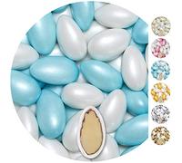 EinsSein 1kg Sugared Almonds Conchiglia mix white-light blue pearl Wedding sugar sweets almond dragees baptism dragee cake balls candy coated sweet for weddings favours gift box sugred fillers