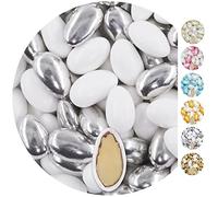 EinsSein 1kg Sugared Almonds Conchiglia mix white-silver metalic matt Wedding sugar sweets almond dragees baptism dragee cake balls candy coated sweet for weddings favours gift box sugred fillers