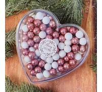 EinsSein Christmas Chocolate Heart "Merry Christmas" white-pink | Saint Nicholas gift, Festive Treat with Chocolate Spheres | small Christmas gifts, ideas| holiday chocolates