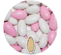 EinsSein Sugared Almonds Gracile white & light pink glossy 1kg | 300 pieces Sugar Candy Coated Jordan Almond | Dragees for Weddings Baptism & Party Favors (Gift Box Fillers) | Wedding Favours