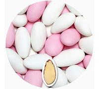 EinsSein Sugared Almonds Gracile white & light pink matt 1kg | 300 pieces Sugar Candy Coated Jordan Almond | Dragees for Weddings Baptism & Party Favors (Gift Box Fillers) | Sweet for wedding favours
