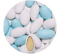 EinsSein Sugared Almonds Gracile white & sky blue matt 1kg | 300 pieces Sugar Candy Coated Jordan Almond | Dragees for Weddings Baptism & Party Favors (Gift Box Fillers) | Sweet for wedding favours