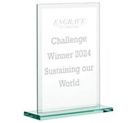 EIO Gifts Personalised 4 Inch Rectangular Glass Trophy/Award - Award for Employee of the Month, Retirement, Leadership and Appreciation - Display for Shelves & Trophy Racks - Text and Logo