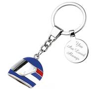EIO Gifts Personalised Blue, White, Red Motorcycle Helmet Keyring - Motorbike Keyring with Box