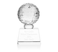 EIO Gifts Personalised Engraved Golf Ball Optical Glass Trophy - 10cm - Custom Golf Awards for Golfers, Coach, Teacher, or Dad - Crystal Plaque for Tournaments Sports Competitions or Best Player