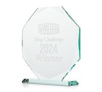 EIO Gifts Personalised Medium Size 15cm Octagonal Jade Glass Trophy/Award - Perfect for Any Sport, Employees, School Special Ceremonies or Appreciation - Custom Engraved (Text & Logo Engraving)