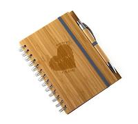 EIO Gifts Personalised/Recycled - Eco Friendly Bamboo Best Mum Heart Note Pad & Pen - Engraved Your Custom Text/Name