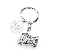 EIO Gifts Personalised Silver Motorbike Keyring - Engraved Motorcycle Keychain with Box