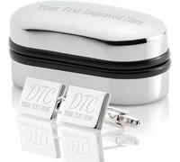 EIO Gifts Personalised Silver Rectangular Cufflinks - In Personalised Chrome Case - Engraved With Your Custom Text