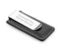EIO Gifts Personalised Stitched Leather and Chrome Money Clip Engraved - Engraved with Your Custom Text