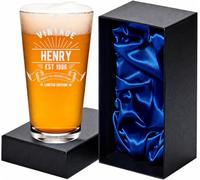 EIO Gifts Personalised Vintage Design Conique Pint Glass with Presentation Box | Gift for Beer Lovers | Drinking Gift for Birthdays or Special Celebrations | 570ml