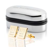 EIO Mens Cufflinks - Personalised Gold Cufflink - Engraved with Custom Text - Rectangular Cufflinks in Chrome Case