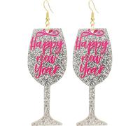 Eioi & Lmnm 2025 Happy New Year Sparkling Drop Earrings - Acrylic, Lightweight and Hypoallergenic, One Size, Acrylic Stainless Steel, No Gemstone