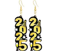Eioi & Lmnm 2025 Happy New Year Sparkling Drop Earrings - Acrylic, Lightweight and Hypoallergenic, One Size, Acrylic Stainless Steel, No Gemstone