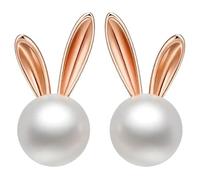 Eioi & Lmnm Easter Rabbit Pearl Earrings for Women, Dainty Cute Easter Bunny Earrings, Pearl Bunny Earring, Rabbit Jewelry for Festive Basket Stuffers Jewelry Gifts, One Size, Metal, No Gemstone