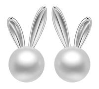 Eioi & Lmnm Easter Rabbit Pearl Earrings for Women, Dainty Cute Easter Bunny Earrings, Pearl Bunny Earring, Rabbit Jewelry for Festive Basket Stuffers Jewelry Gifts, One Size, Metal, No Gemstone