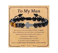 Eioi & Lmnm Father Day Bracelet Gift, Cross Bracelet for Men, Christian Gifts for Him Son Grandson Nephew Husband Boyfriend, Tiger Eyes Bead Religious Bracelets Gift for Father’s Day Baptism Communion