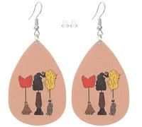 Eioi & Lmnm Hocus Pocus Halloween Wooden Drop Earrings for Women, Double Side Print Lightweight Wooden Witch Dangle Earrings, Handmade Layering Creative Funny Horror Movie Dangle Earrings, Jewelry