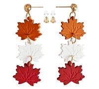 Eioi & Lmnm Triple Layered Maple Leaves Dangle Earrings for Women, Lightweight Multi-layer Maple Leaf Drop Earrings, Hypoallergenic Orange White Red Maple Leaves Dangling Stud Earrings, Fall Jewelry