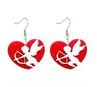 Eioi & Lmnm Women's Acrylic Red Heart Cupid Dangle Earrings, Cute Cupid Love Heart Drop Earrings, Lightweight Cupid in A Heart Dangling Earrings, Valentine's Day Earrings, One Size, Acrylic Stainless