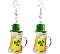 Eioi & Lmnm Women's Acrylic St.Patrick's Day Dangle Earrings, Leprechaun Hat Gnome Beer Mug Drop Earrings, Irish Green Shamrock Dangling Earrings, Festive Jewelry, One Size, Acrylic Stainless Steel