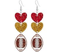 Eioi & Lmnm Women's Acrylic Triple Layered Sports Dangle Earrings, Layering Ball Game Long Drop Earrings, Rugby Baseball Soccer Basketball Long Dangling Earrings, Lightweight Games Day Earrings for