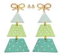 Eioi & Lmnm Women's Cute Acrylic Gold Bow Pink / Green Christmas Tree Dangle Earrings, Adorable Christmas Tree Drop Earrings, Layered Bow Xmas Tree Dangling Earrings, Lightweight Sweet X-mas Tree Stud