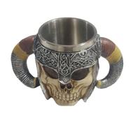 EIOLWJIEO Skull Coffee Cup Stainless Steel Vintage Metal for Viking Beer Mugs Halloween Bars Bones Drinkware Tankard Collectibles