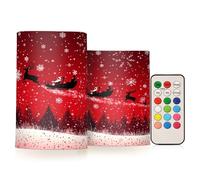 Eionryn Christmas Reindeer Santa Sleigh Red Sky Flameless Candles Battery Operated LED Candles with Remote Timer Electric Candles for Home Party Decor 2pcs