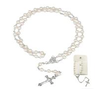 eioororriy Rosary Beads Catholic for Women, White Faux Pearl Rosary Necklace Plain Elegant Style - Spiritual Gift for Baptism Communion Confirmation