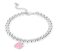 eioororriy Sterling Silver Bracelet, Adjustable Heart Charm Design With Slider Closure, Dainty Pink Heart Ladies Bracelet For Women Girls, For Birthday Gift