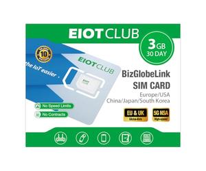 EIOTCLUB Prepaid Global SIM Card, 3GB Valid for 30 Days, Data SIM Use in China/Japan/South Korea/the USA & 33 European Countries, 5G/4G LTE Travel SIM, No Contracts, No Phone Number, Data Only