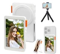 EIOYUMY Magnetic Phone Selfie Monitor Screen, 1080P Wireless Back Camera Selfie Monitor with Focus Adjustment, Audio Sync, Photo Button and Aluminum Stand for Vlog Live Stream TikTok (White)