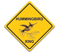 EIQOCCA Hummingbird Xing Crossing Sign Funny Novelty Metal Tin Sign Black on Yellow Farm Organic Country Home Decor Wall Sign Suitable for Indoor and Outdoor Yard Sign 12"x12"