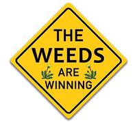 EIQOCCA The Weeds are Winning Warning Tin Sign Funny Novelty Metal Tin Sign Black on Yellow Farm Organic Country Home Decor Wall Sign Suitable for Indoor and Outdoor Yard Sign 12"x12"